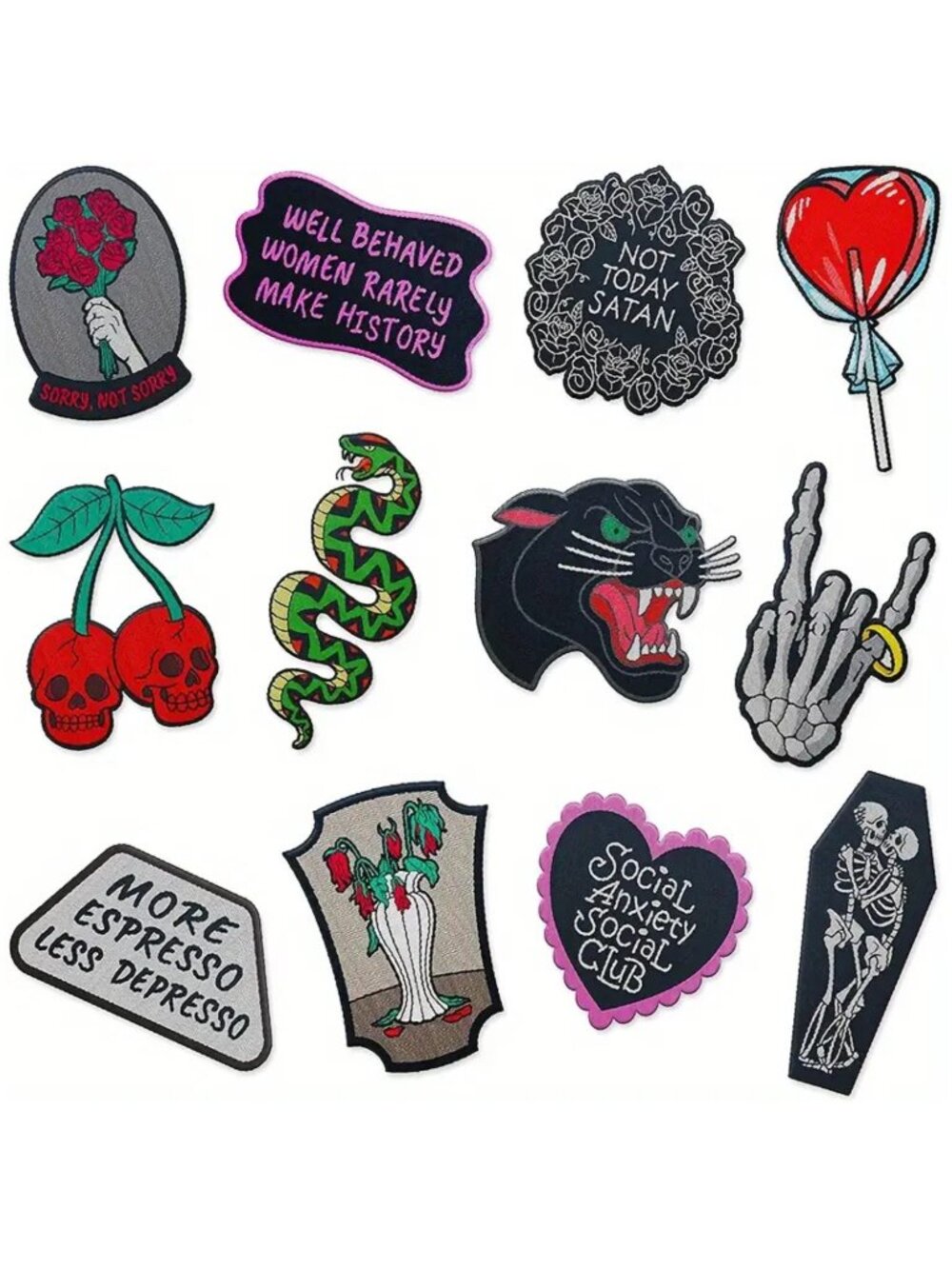 12pc Patch Set Mixed Snarky Edgy Punk Rock Goth